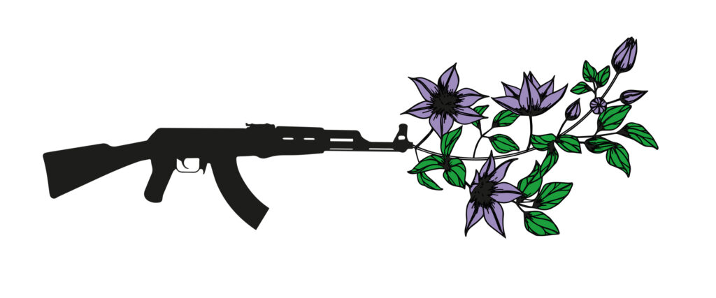 Illustration vapen med blommor i mynni