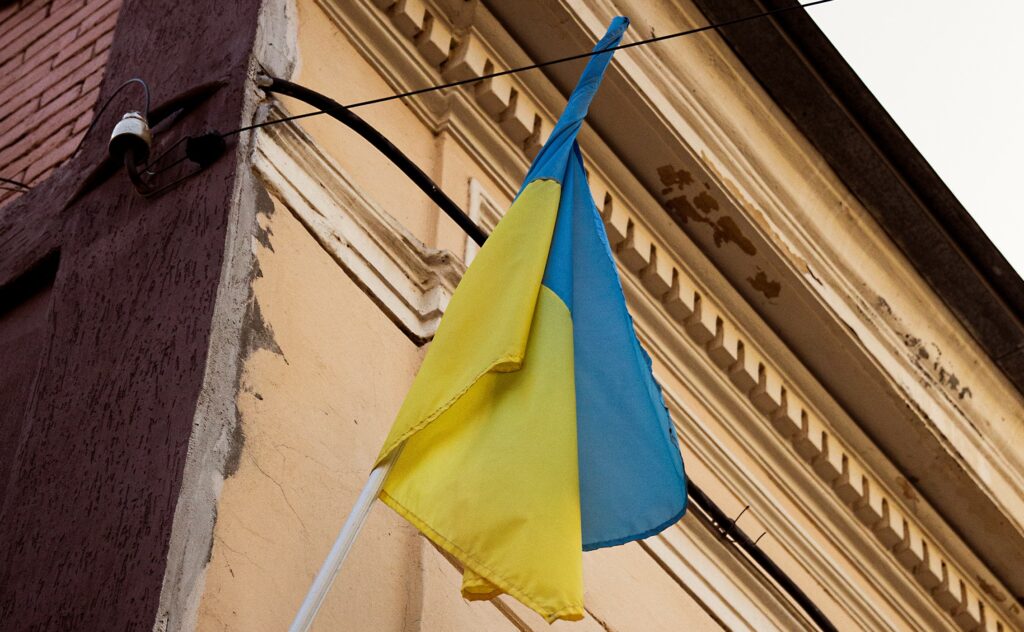 Bild på Ukrainas flagga.