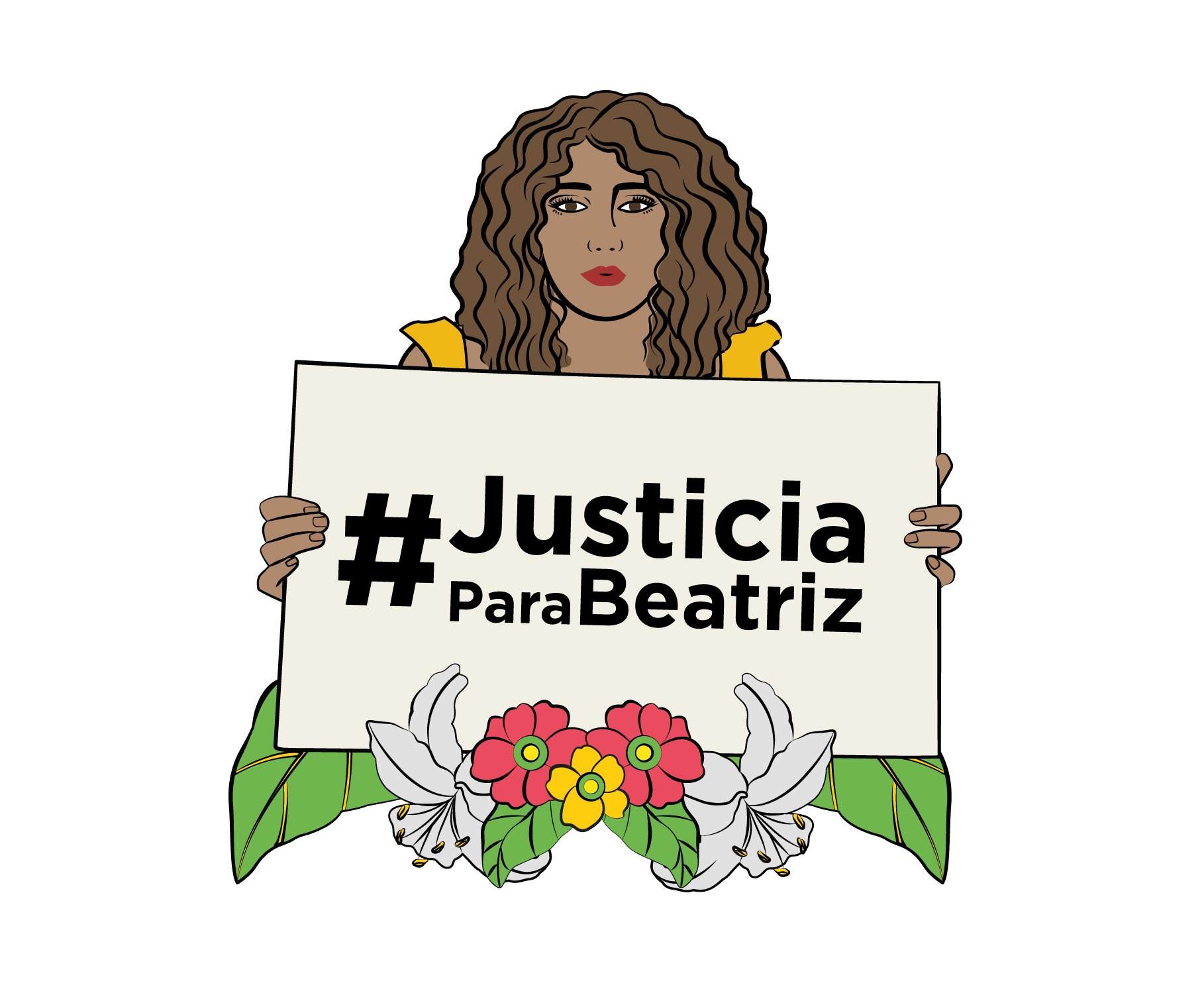 Kvinna håller upp skylt där det på spanska står "Rättvisa för Beatriz".